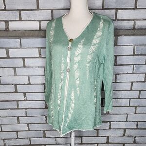 NWT Carson Elegant Seafoam Women's Knit Cardigan 100% Linen Size Large